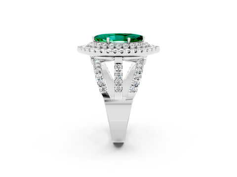 White gold Double Halo Marquise Cut Diamond Split Shank Pave Set Ring_2