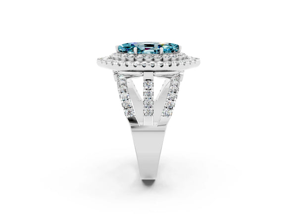 Platinum Double Halo Marquise Cut Diamond Split Shank Pave Set Ring
