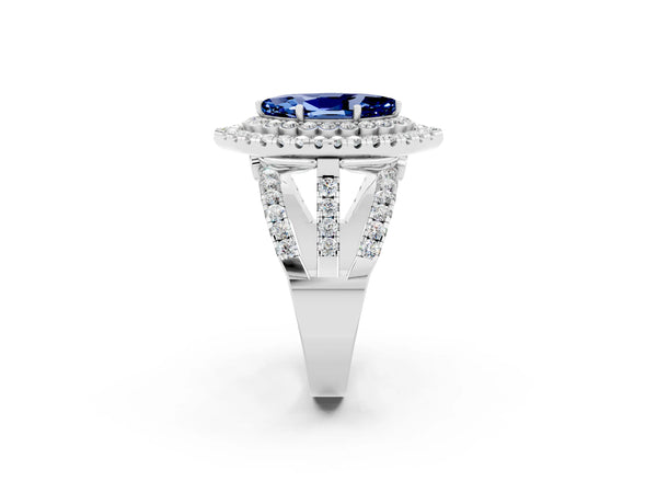 White gold Double Halo Marquise Cut Diamond Split Shank Pave Set Ring