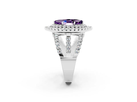 White gold Double Halo Marquise Cut Diamond Split Shank Pave Set Ring_2