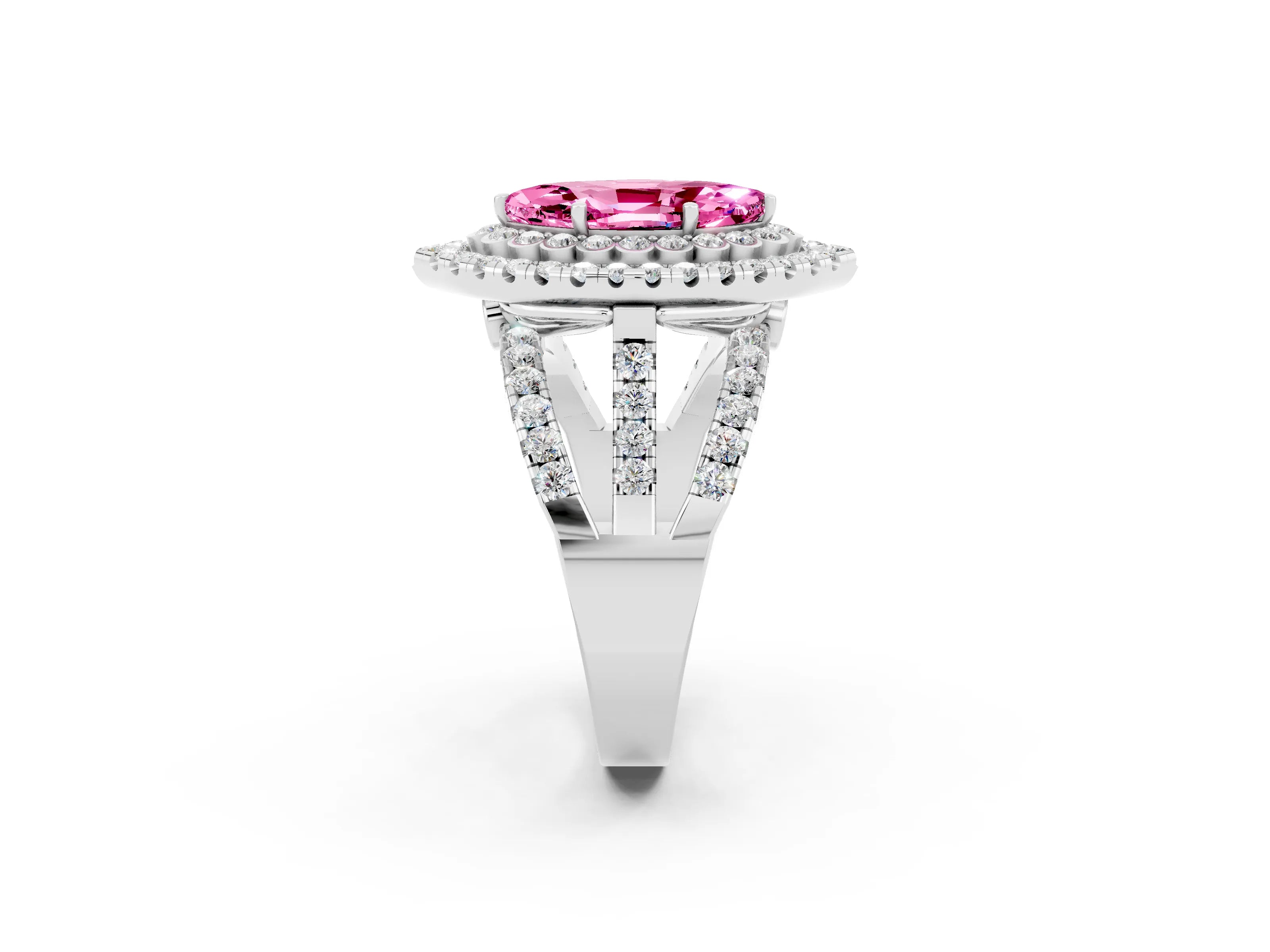White gold Double Halo Marquise Cut Diamond Split Shank Pave Set Ring_2