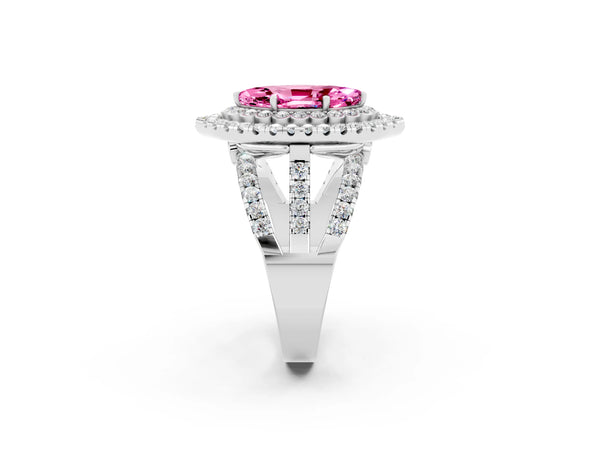 Silver Double Halo Marquise Cut Diamond Split Shank Pave Set Ring