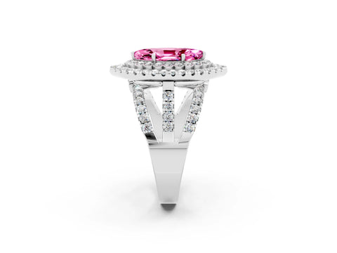 White gold Double Halo Marquise Cut Diamond Split Shank Pave Set Ring_2