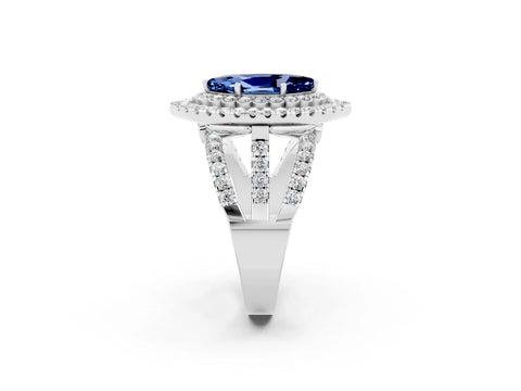 White gold Double Halo Marquise Cut Diamond Split Shank Pave Set Ring_2