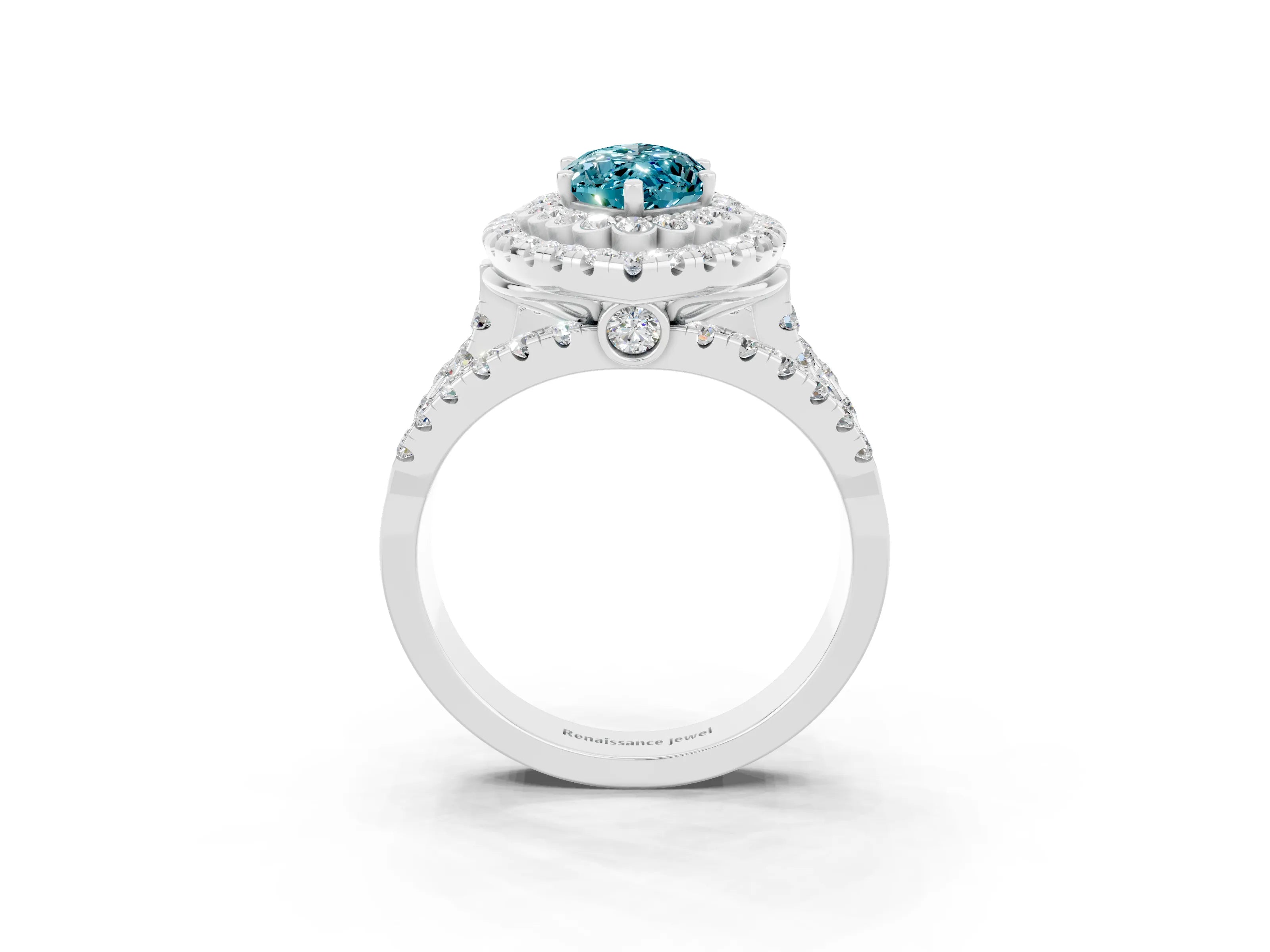 White gold Double Halo Marquise Cut Diamond Split Shank Pave Set Ring_3