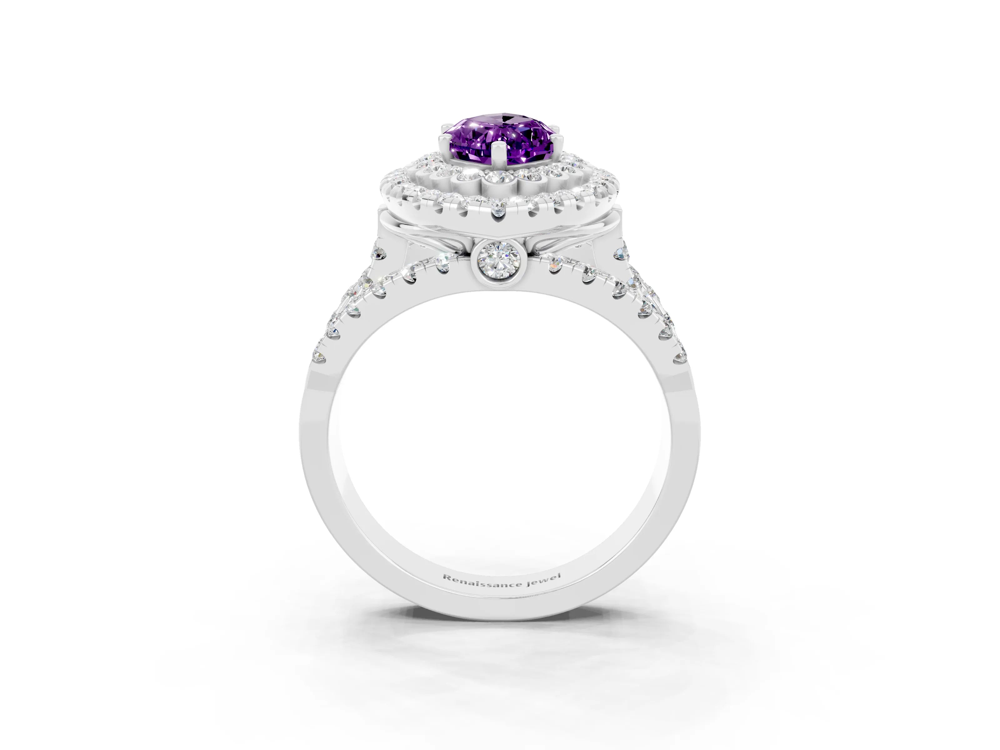 White gold Double Halo Marquise Cut Diamond Split Shank Pave Set Ring_3