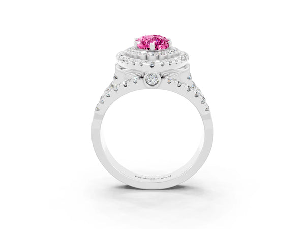 Platinum Double Halo Marquise Cut Diamond Split Shank Pave Set Ring