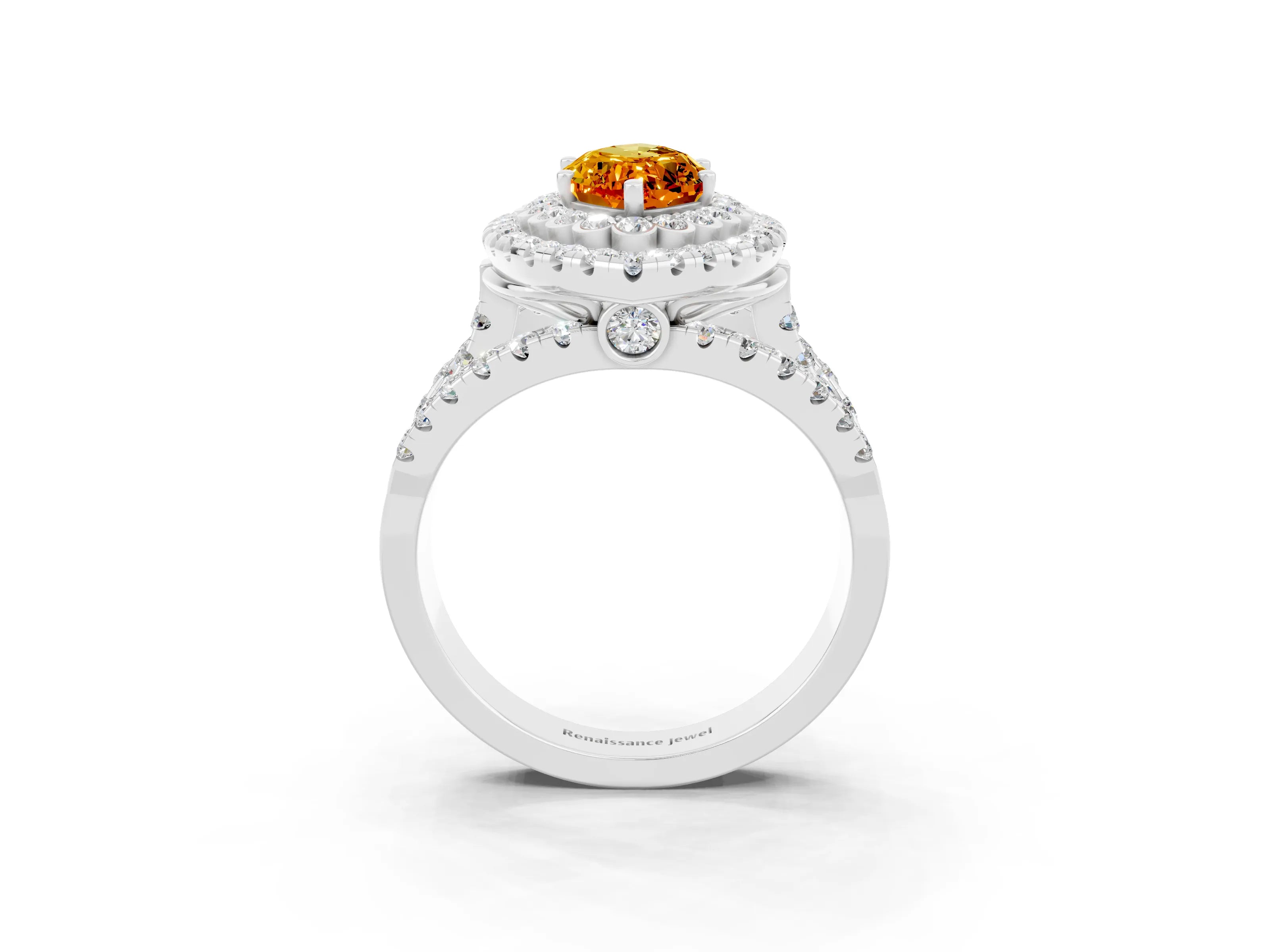 White gold Double Halo Marquise Cut Diamond Split Shank Pave Set Ring_3