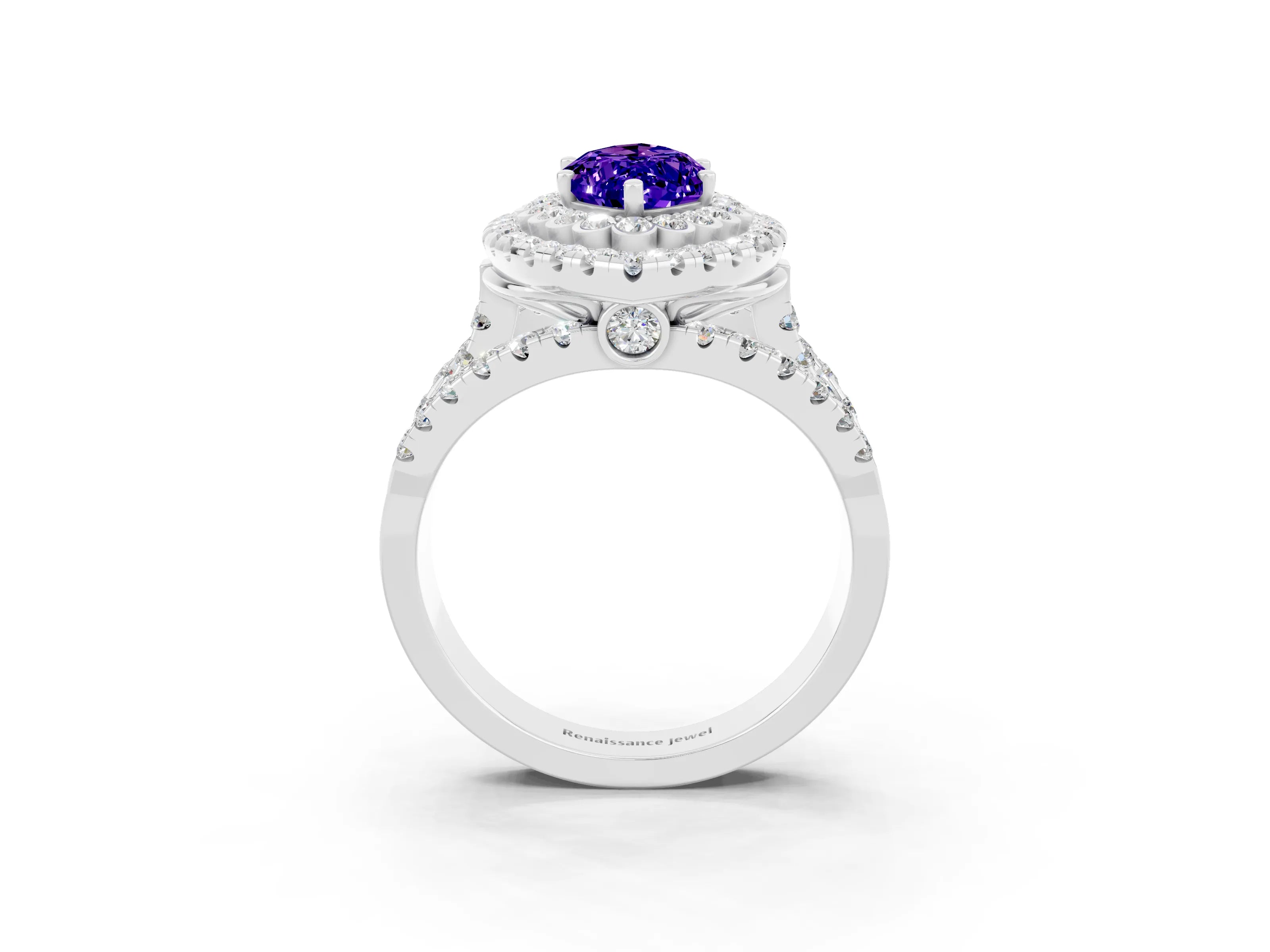 White gold Double Halo Marquise Cut Diamond Split Shank Pave Set Ring_3