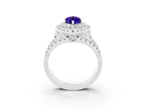 White gold Double Halo Marquise Cut Diamond Split Shank Pave Set Ring_3
