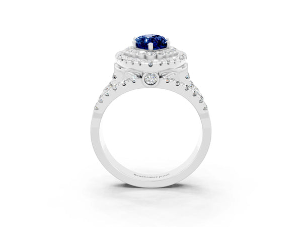 Platinum Double Halo Marquise Cut Diamond Split Shank Pave Set Ring