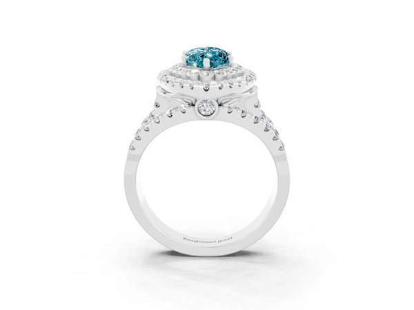 Platinum Double Halo Marquise Cut Diamond Split Shank Pave Set Ring