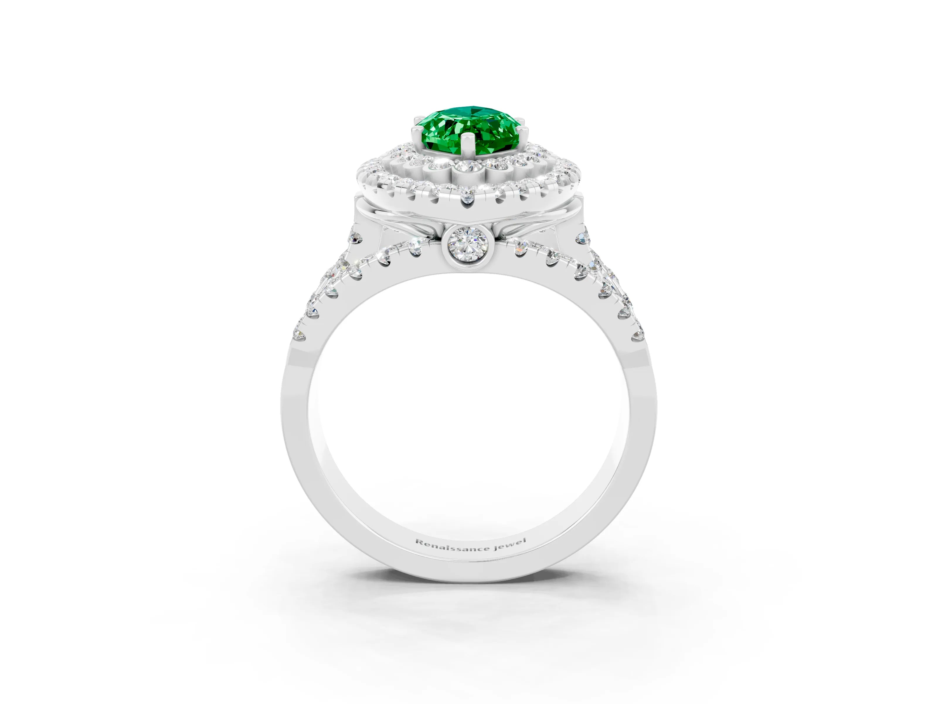 White gold Double Halo Marquise Cut Diamond Split Shank Pave Set Ring_3