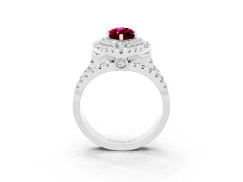 White gold Double Halo Marquise Cut Diamond Split Shank Pave Set Ring_3