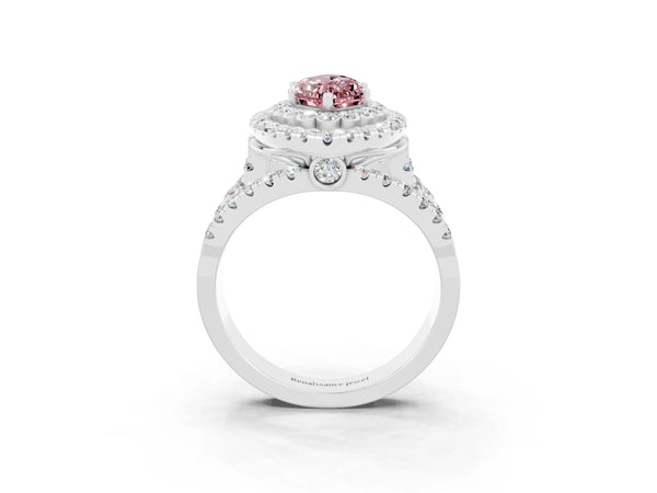 Platinum Double Halo Marquise Cut Diamond Split Shank Pave Set Ring