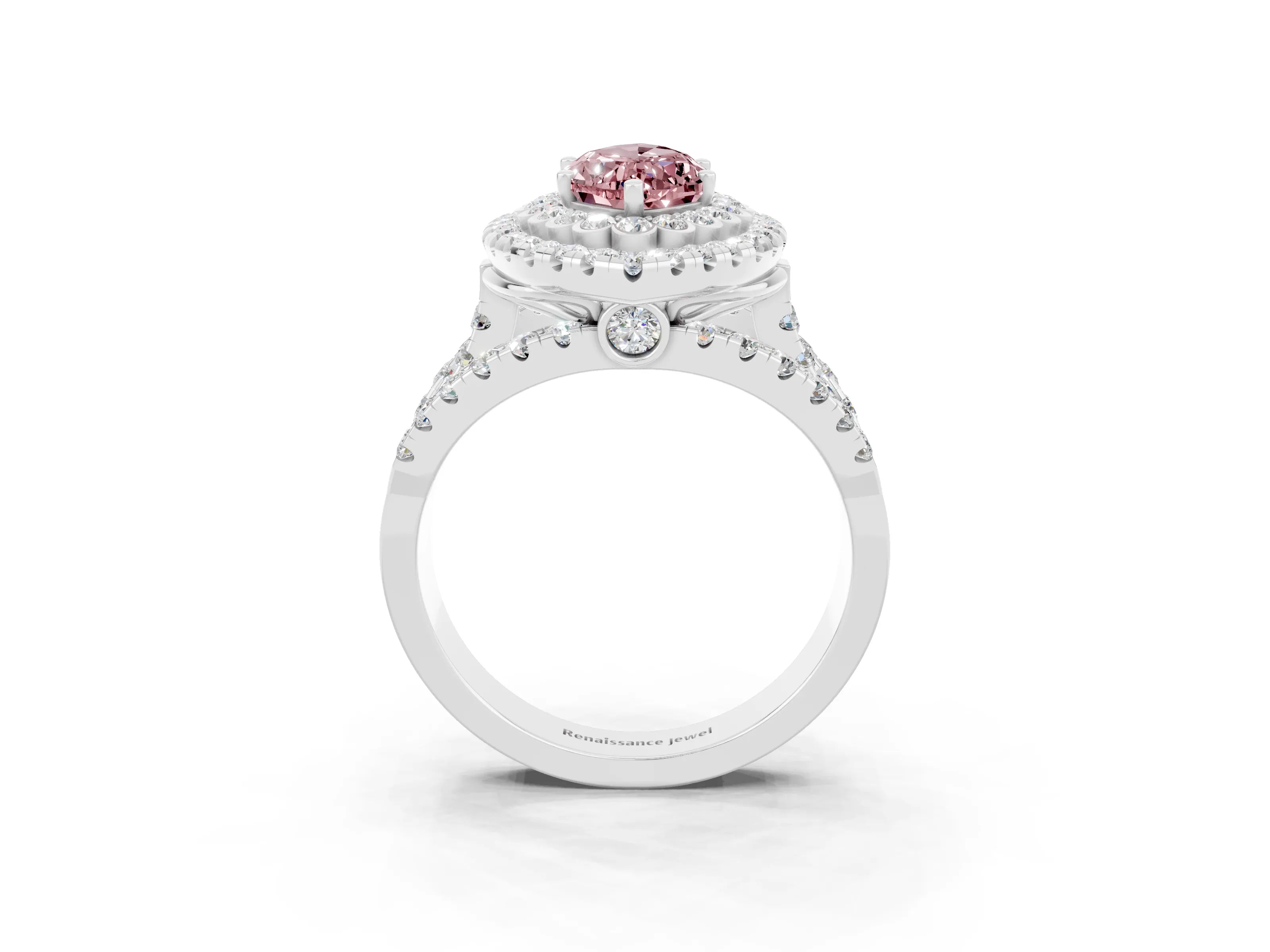 White gold Double Halo Marquise Cut Diamond Split Shank Pave Set Ring_3