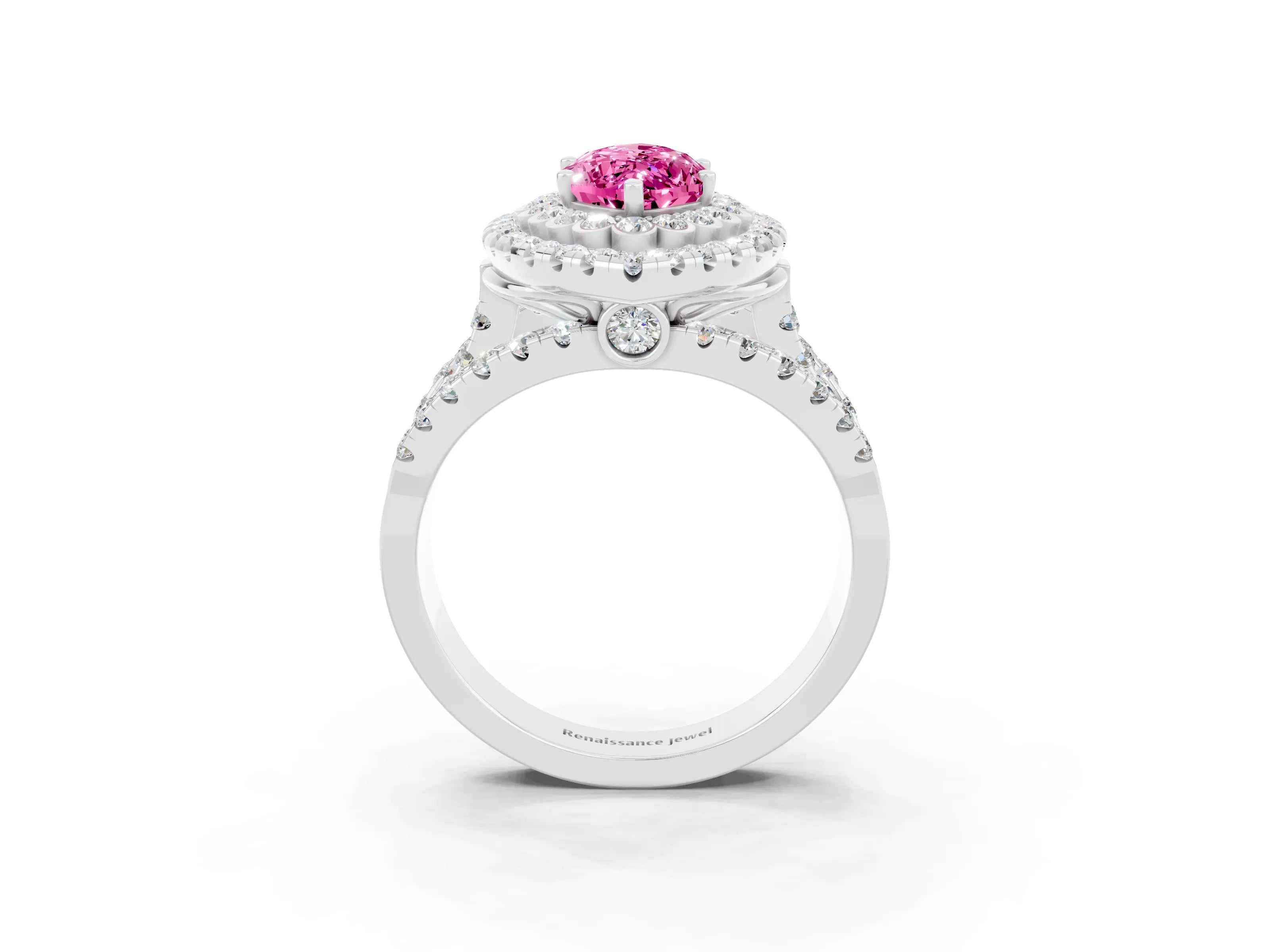 White gold Double Halo Marquise Cut Diamond Split Shank Pave Set Ring_3