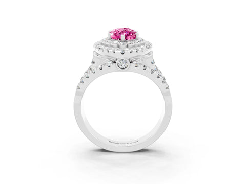 White gold Double Halo Marquise Cut Diamond Split Shank Pave Set Ring_3