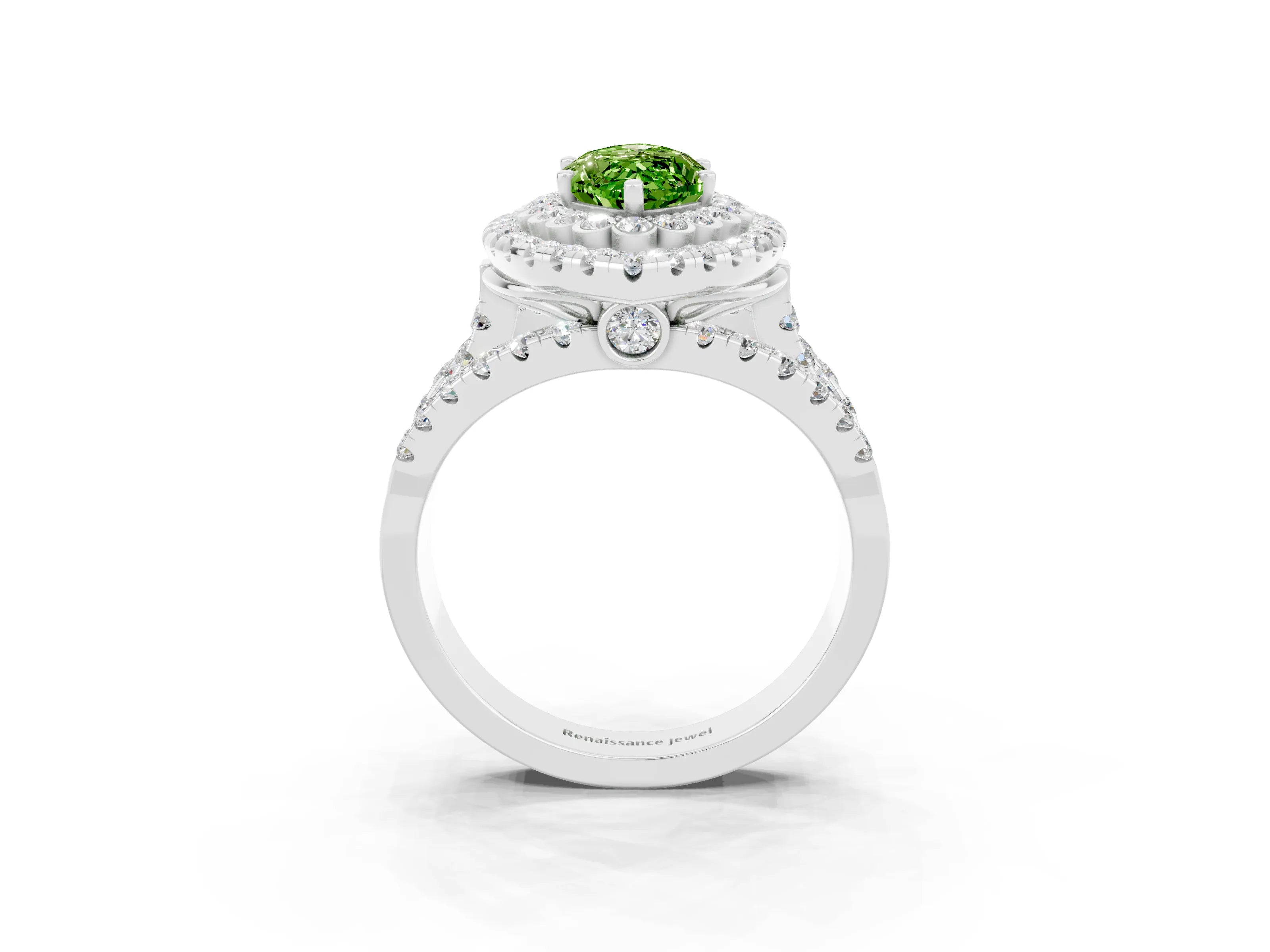 White gold Double Halo Marquise Cut Diamond Split Shank Pave Set Ring_3