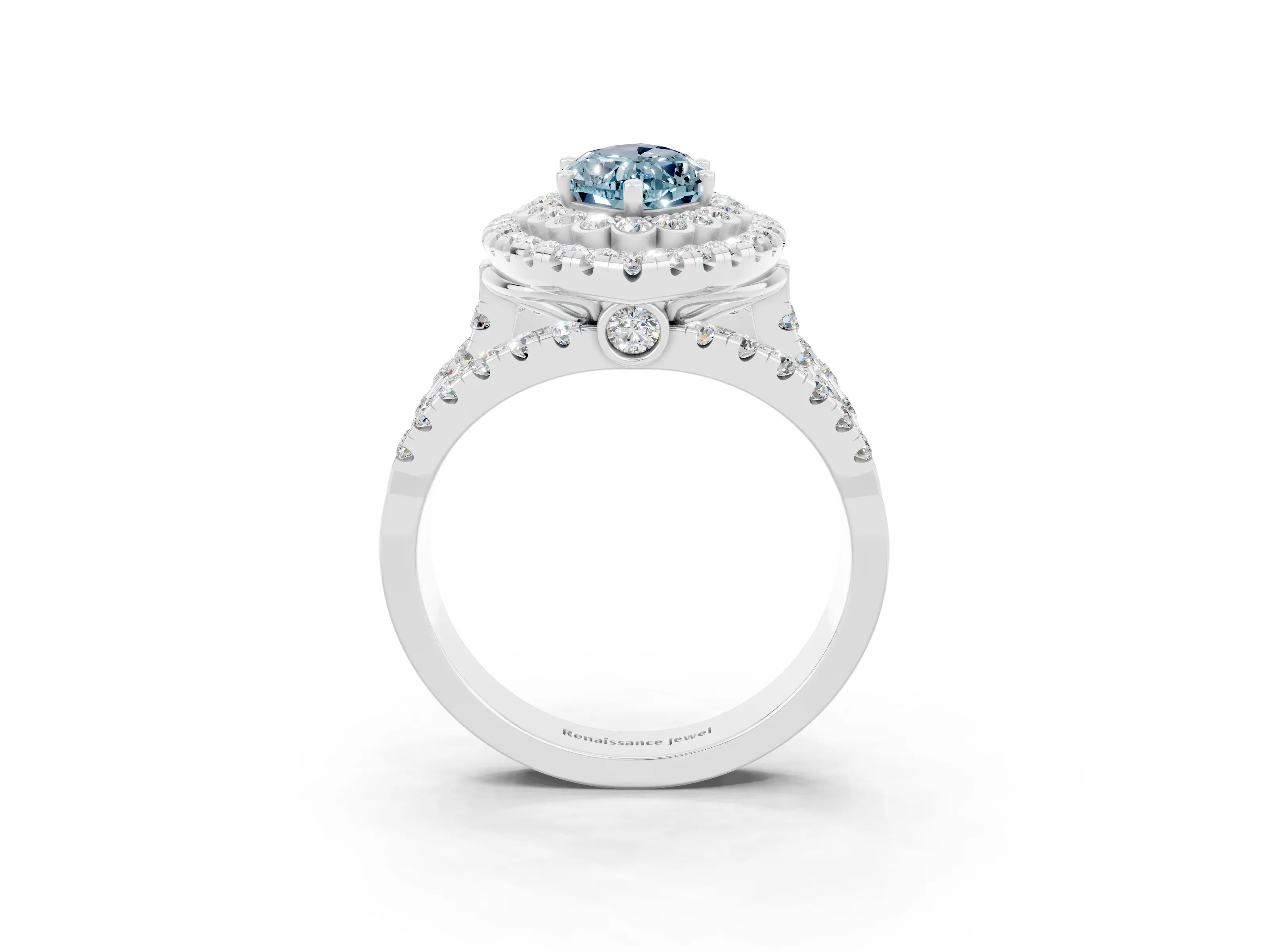 White gold Double Halo Marquise Cut Diamond Split Shank Pave Set Ring_3