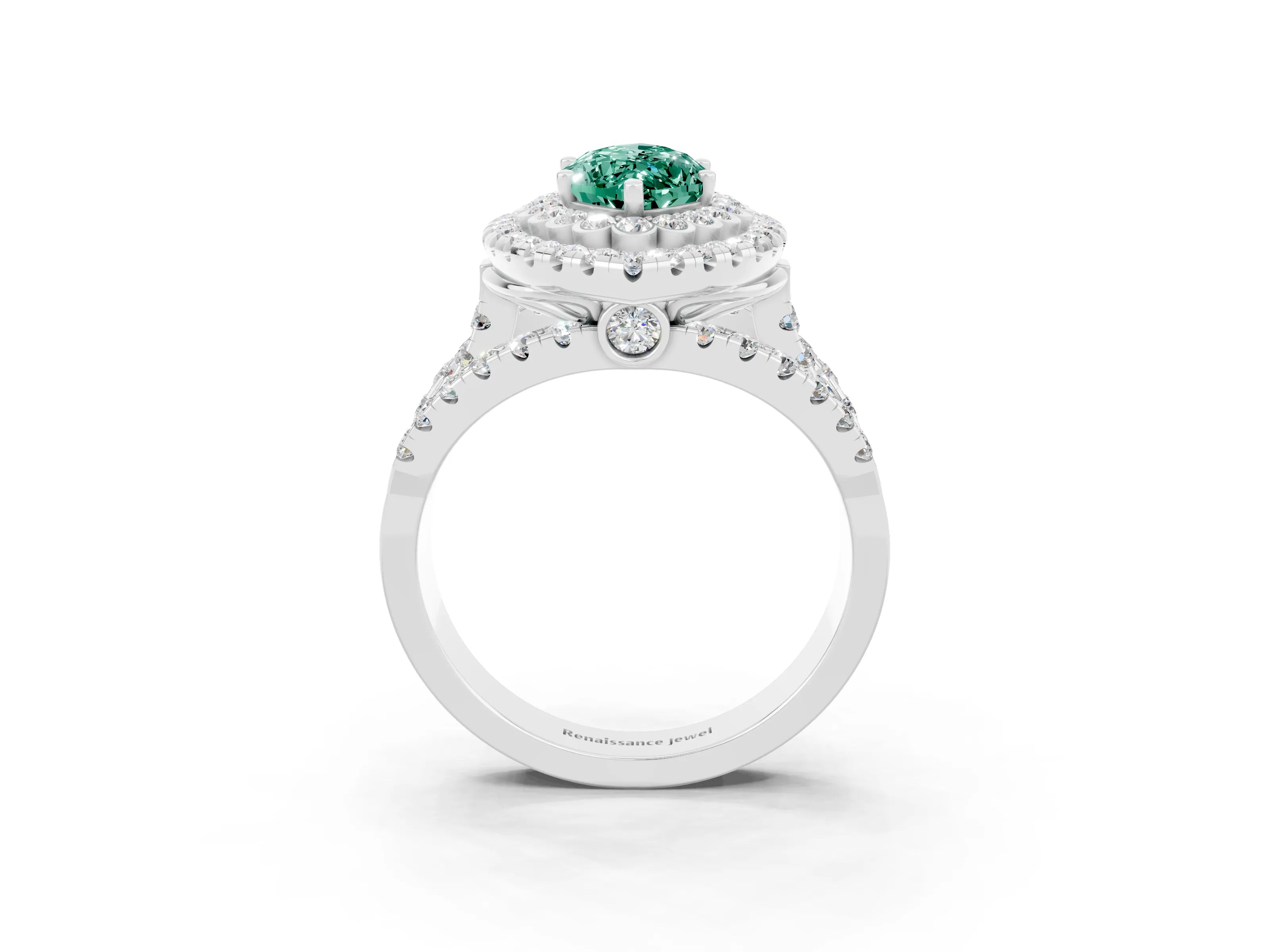 White gold Double Halo Marquise Cut Diamond Split Shank Pave Set Ring_3