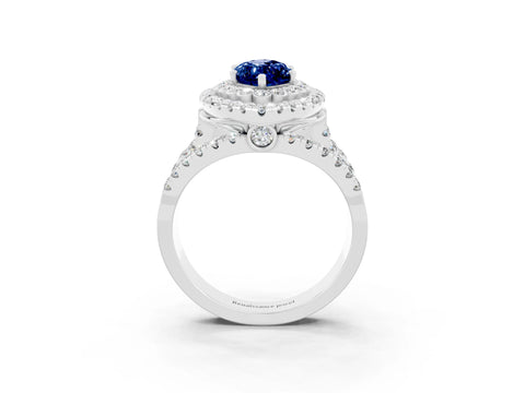White gold Double Halo Marquise Cut Diamond Split Shank Pave Set Ring_3