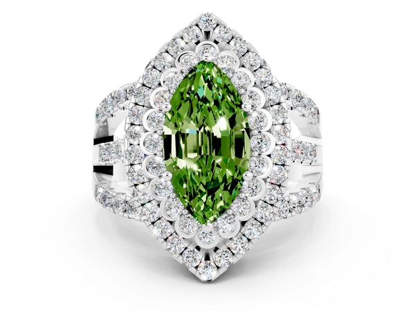 White gold Double Halo Marquise Cut Diamond Split Shank Pave Set Ring