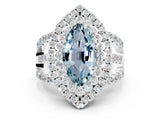 White gold Double Halo Marquise Cut Diamond Split Shank Pave Set Ring