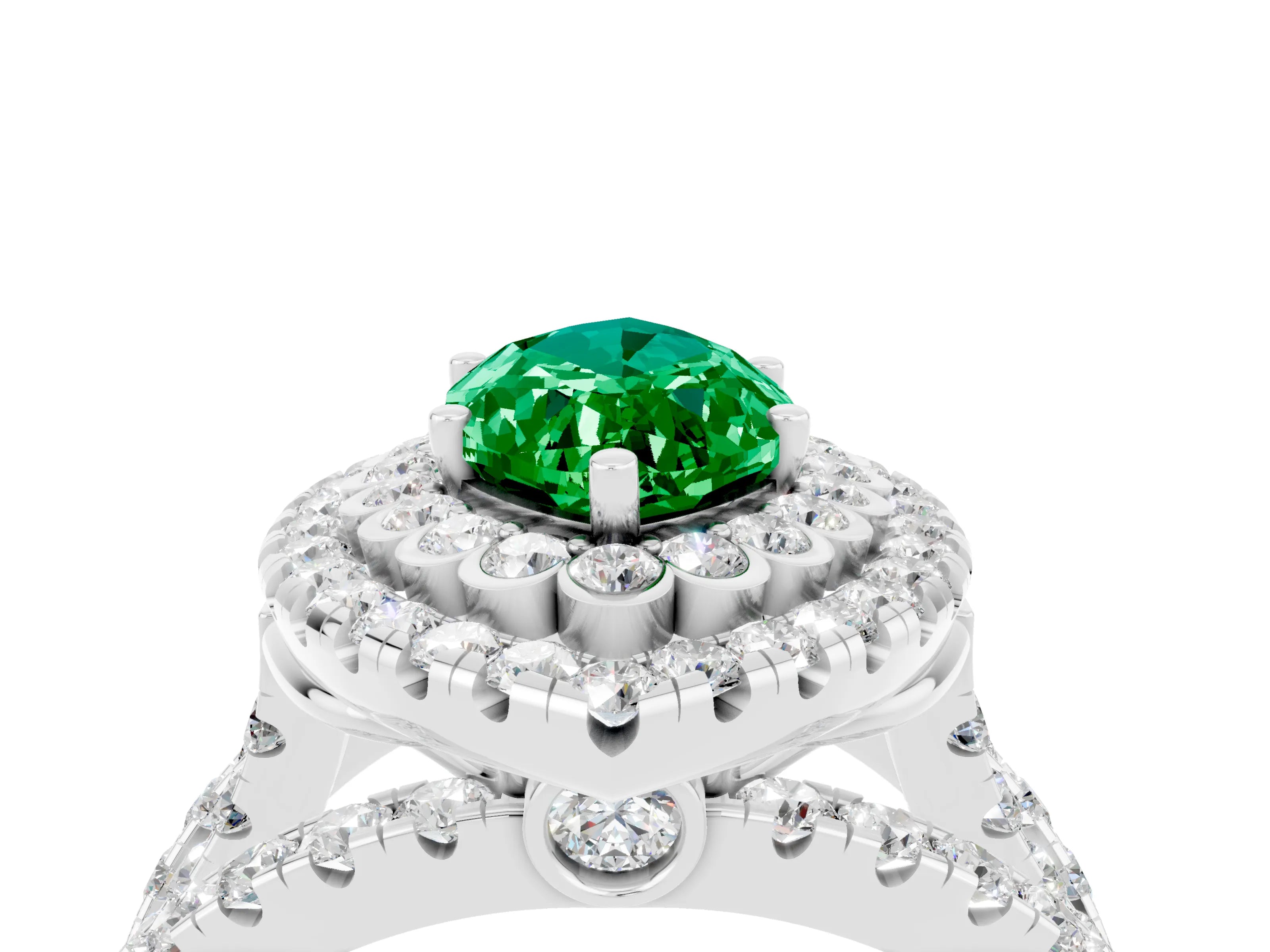 White gold Double Halo Marquise Cut Diamond Split Shank Pave Set Ring_4