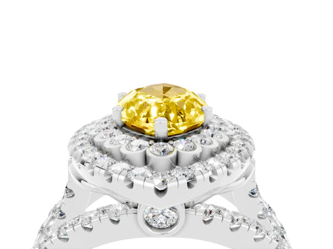 White gold Double Halo Marquise Cut Diamond Split Shank Pave Set Ring_4