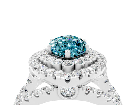 White gold Double Halo Marquise Cut Diamond Split Shank Pave Set Ring_4
