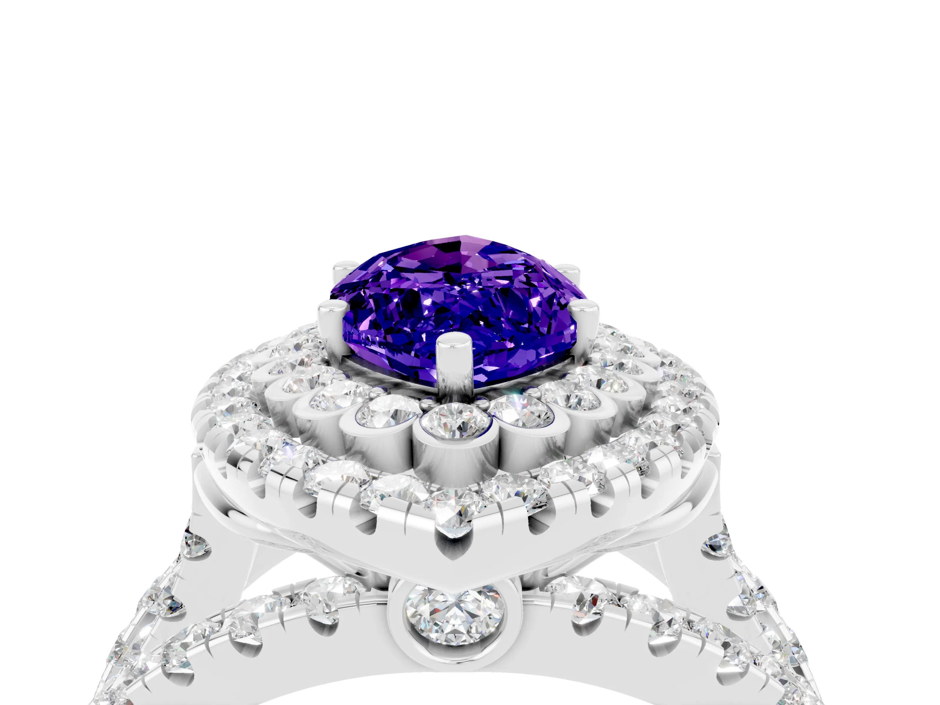 White gold Double Halo Marquise Cut Diamond Split Shank Pave Set Ring_4