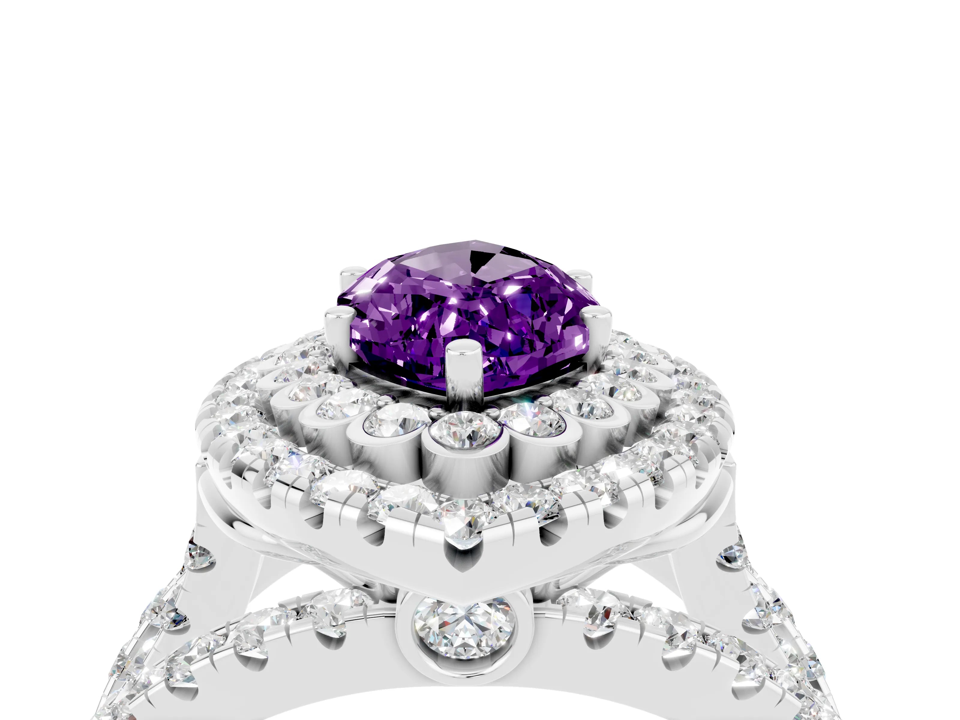 White gold Double Halo Marquise Cut Diamond Split Shank Pave Set Ring_4