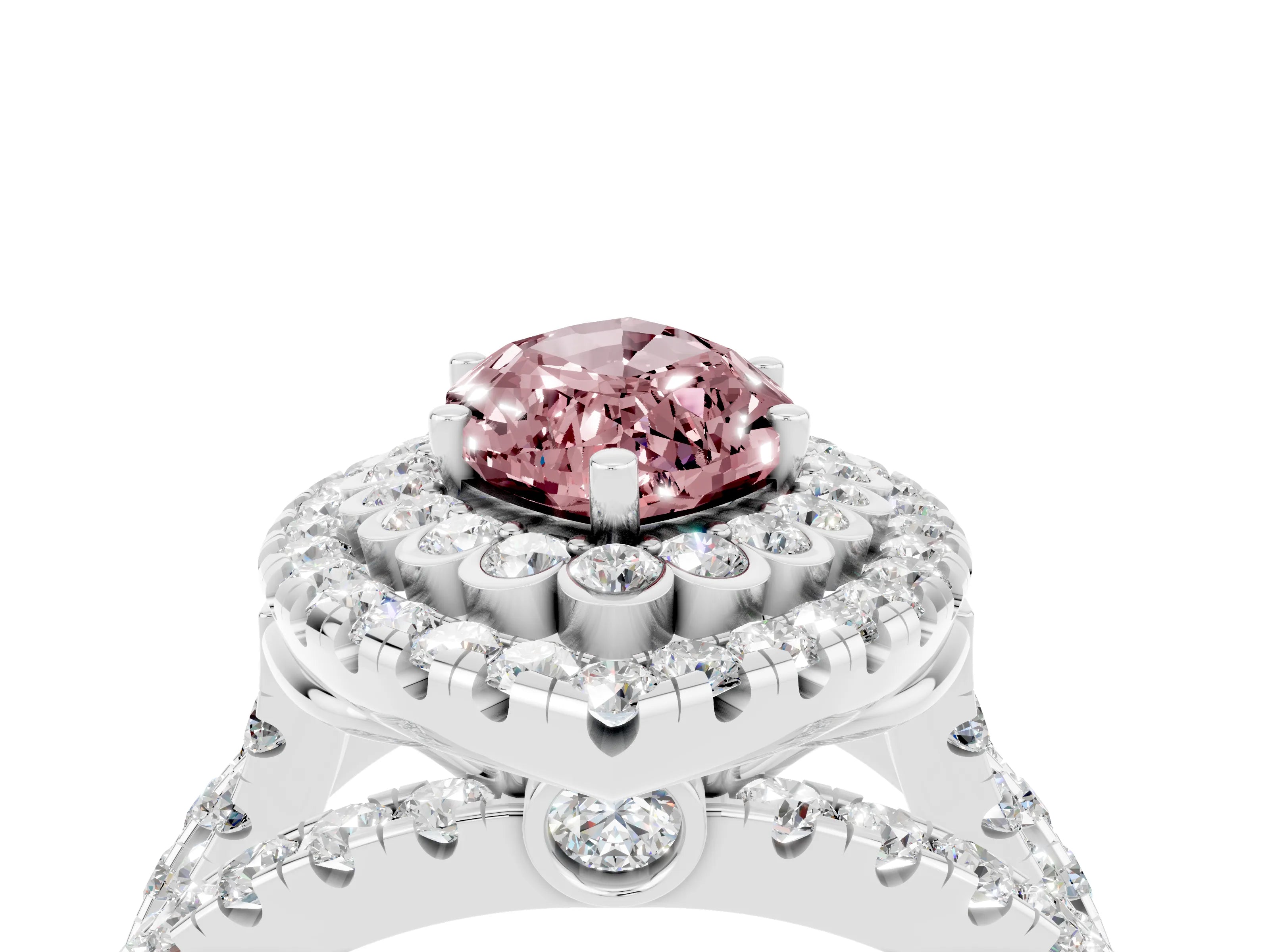 White gold Double Halo Marquise Cut Diamond Split Shank Pave Set Ring_4