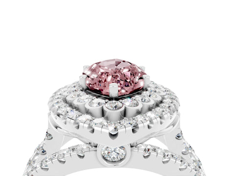 White gold Double Halo Marquise Cut Diamond Split Shank Pave Set Ring_4