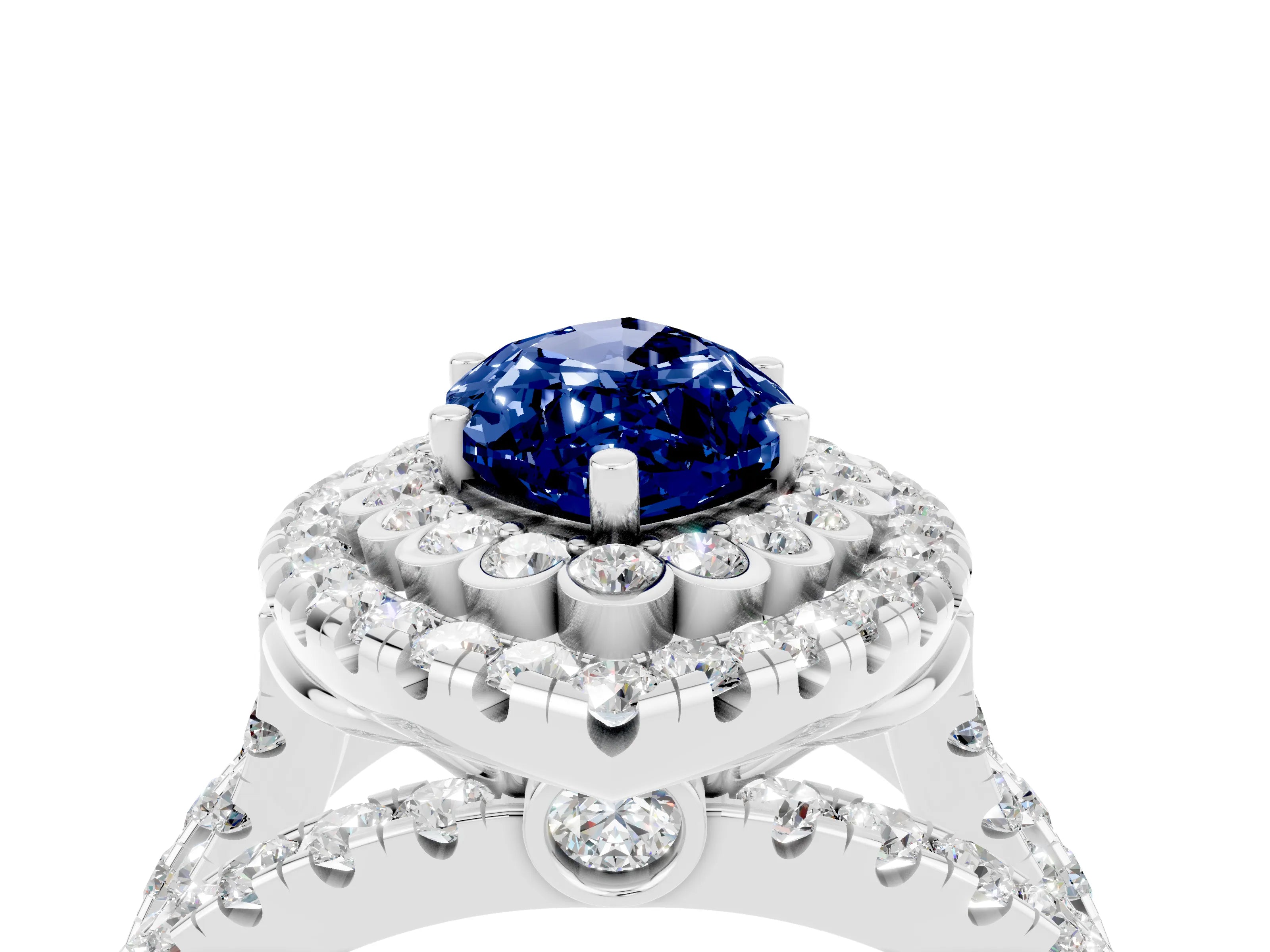 White gold Double Halo Marquise Cut Diamond Split Shank Pave Set Ring_4