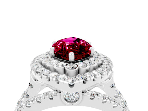 White gold Double Halo Marquise Cut Diamond Split Shank Pave Set Ring_4