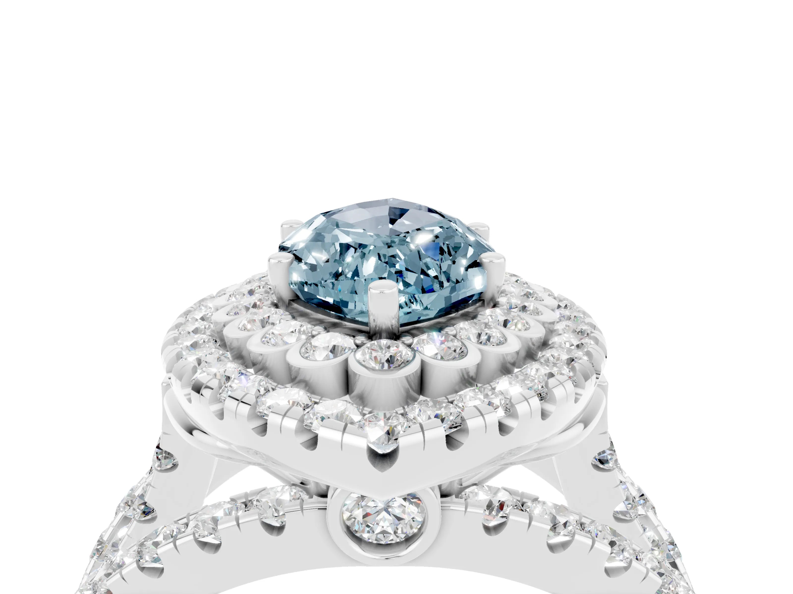 White gold Double Halo Marquise Cut Diamond Split Shank Pave Set Ring_4