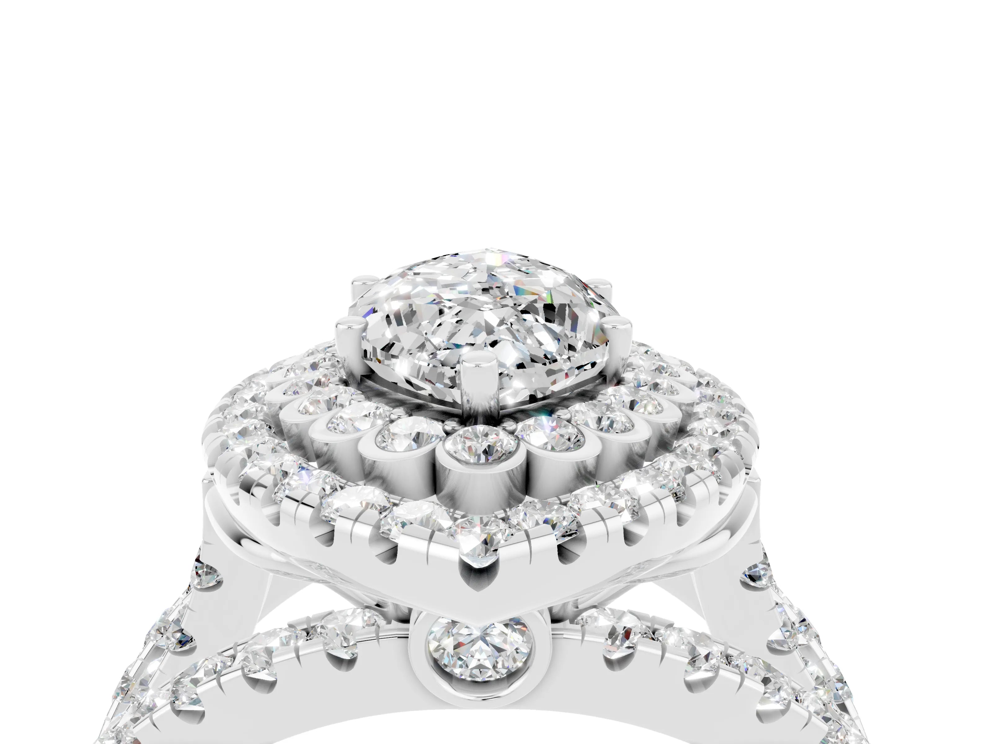 White gold Double Halo Marquise Cut Diamond Split Shank Pave Set Ring_4
