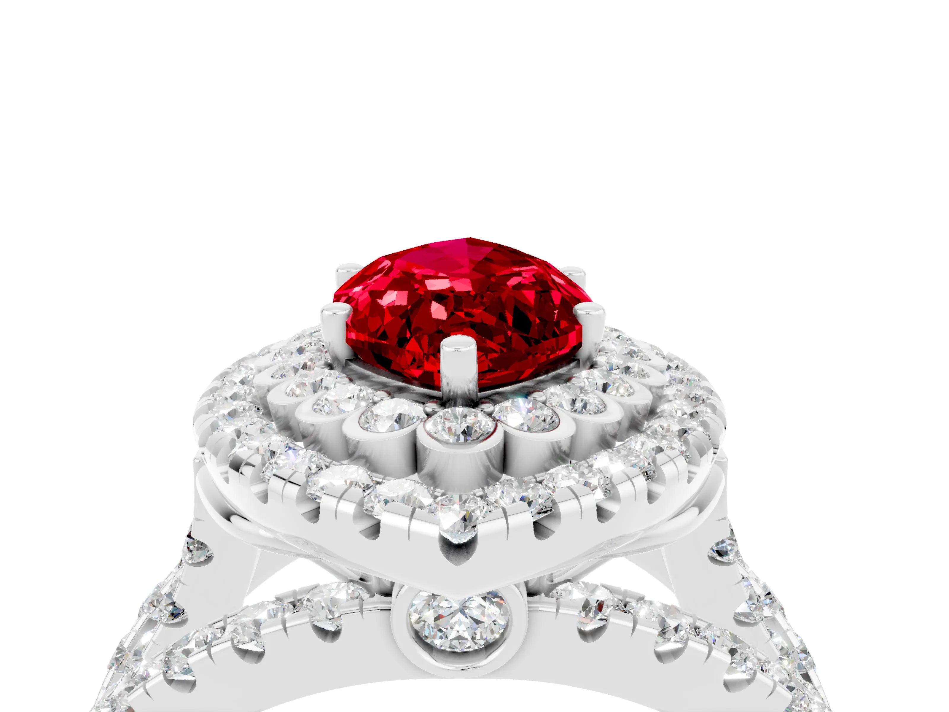 White gold Double Halo Marquise Cut Diamond Split Shank Pave Set Ring_4