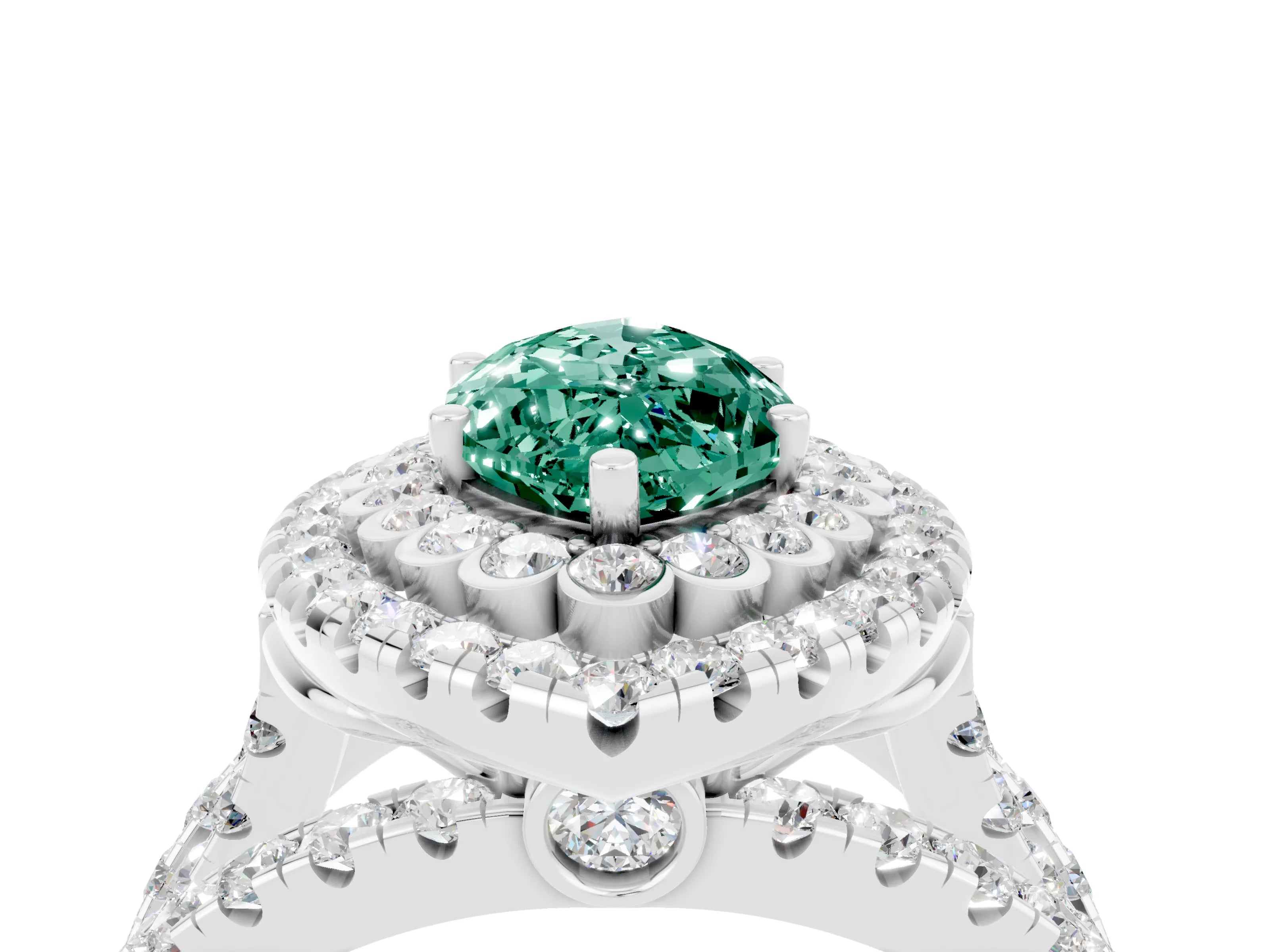 White gold Double Halo Marquise Cut Diamond Split Shank Pave Set Ring_4
