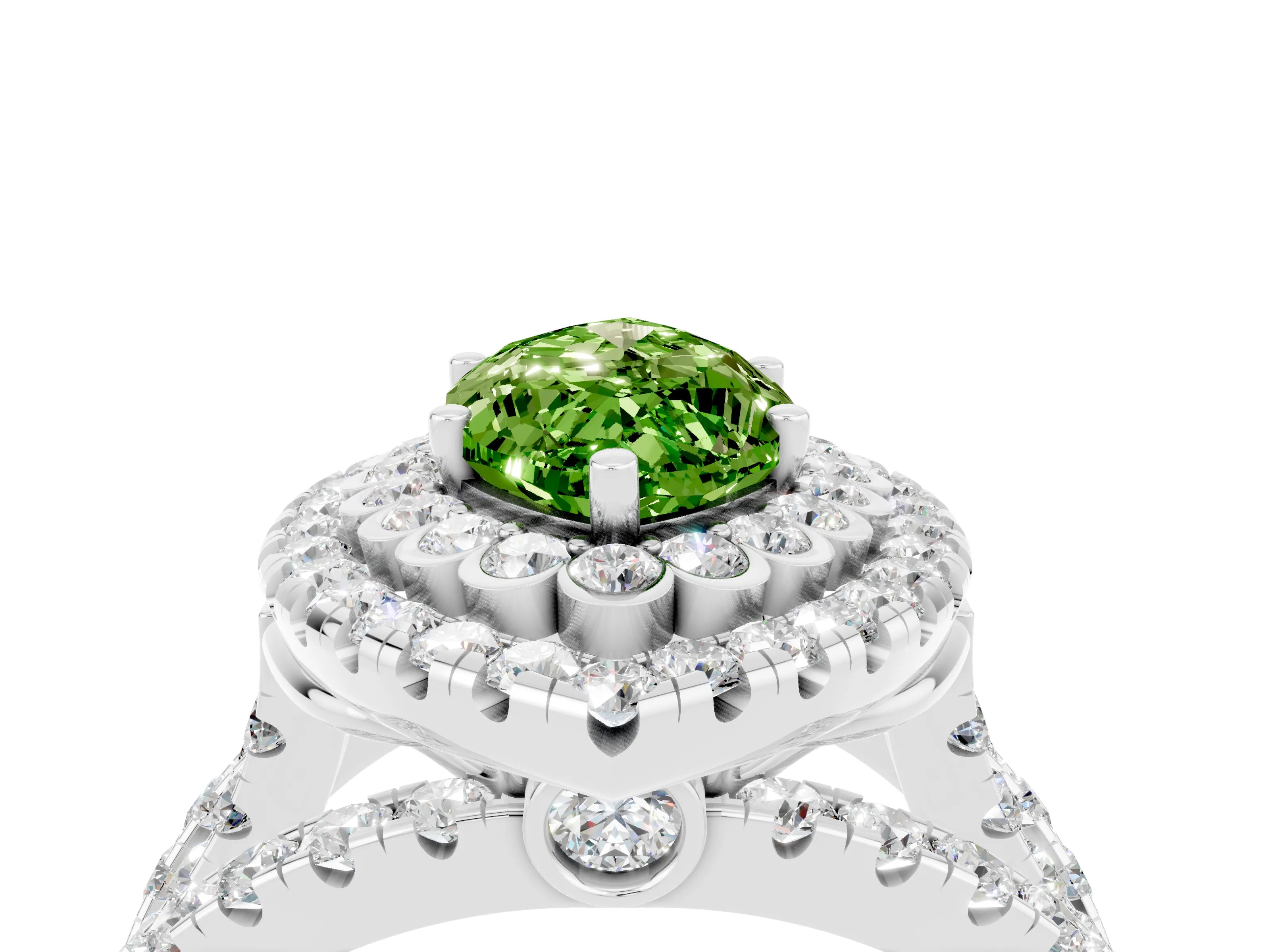 White gold Double Halo Marquise Cut Diamond Split Shank Pave Set Ring_4