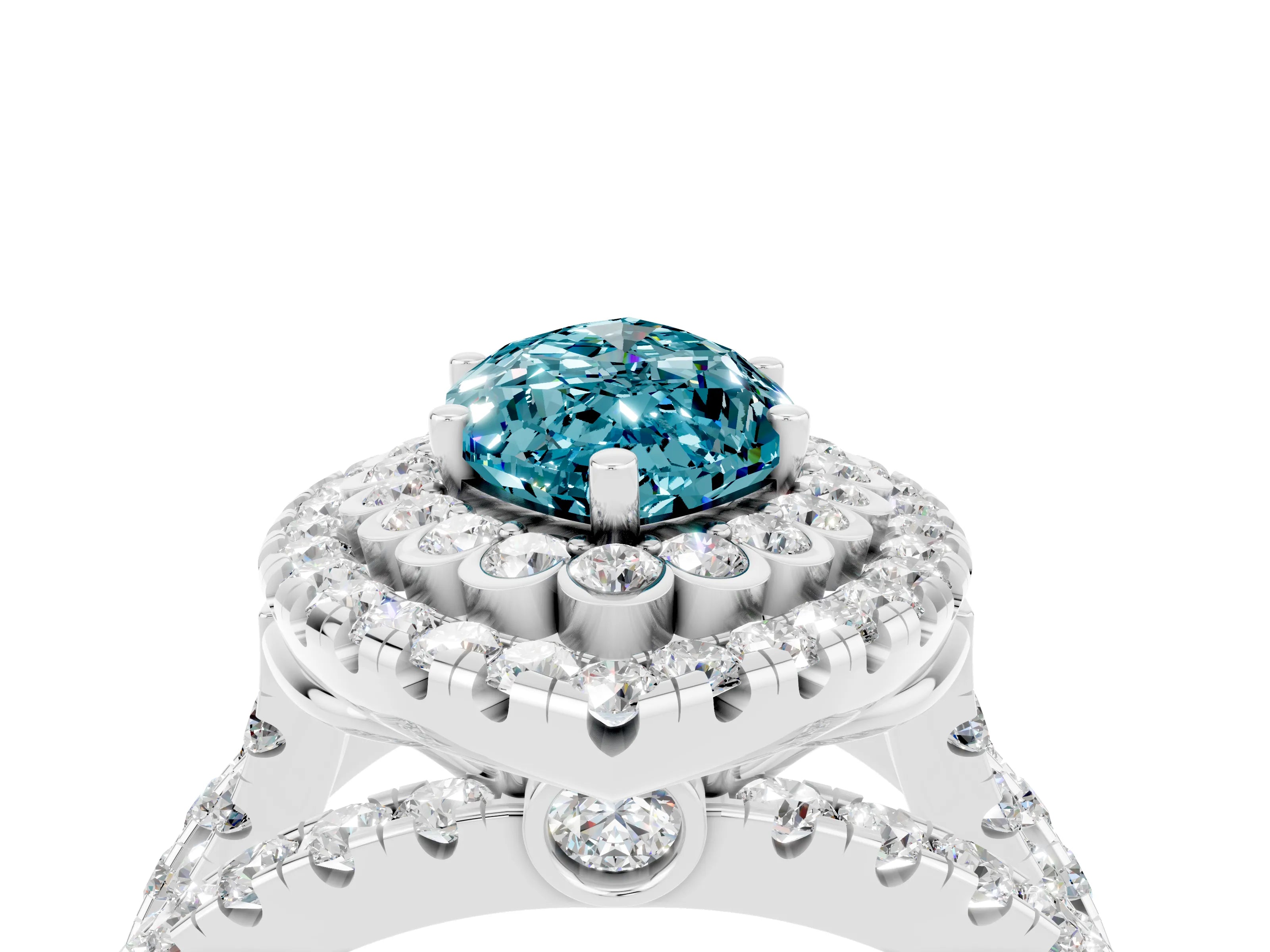 White gold Double Halo Marquise Cut Diamond Split Shank Pave Set Ring_4