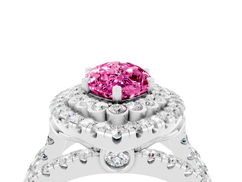 White gold Double Halo Marquise Cut Diamond Split Shank Pave Set Ring_4