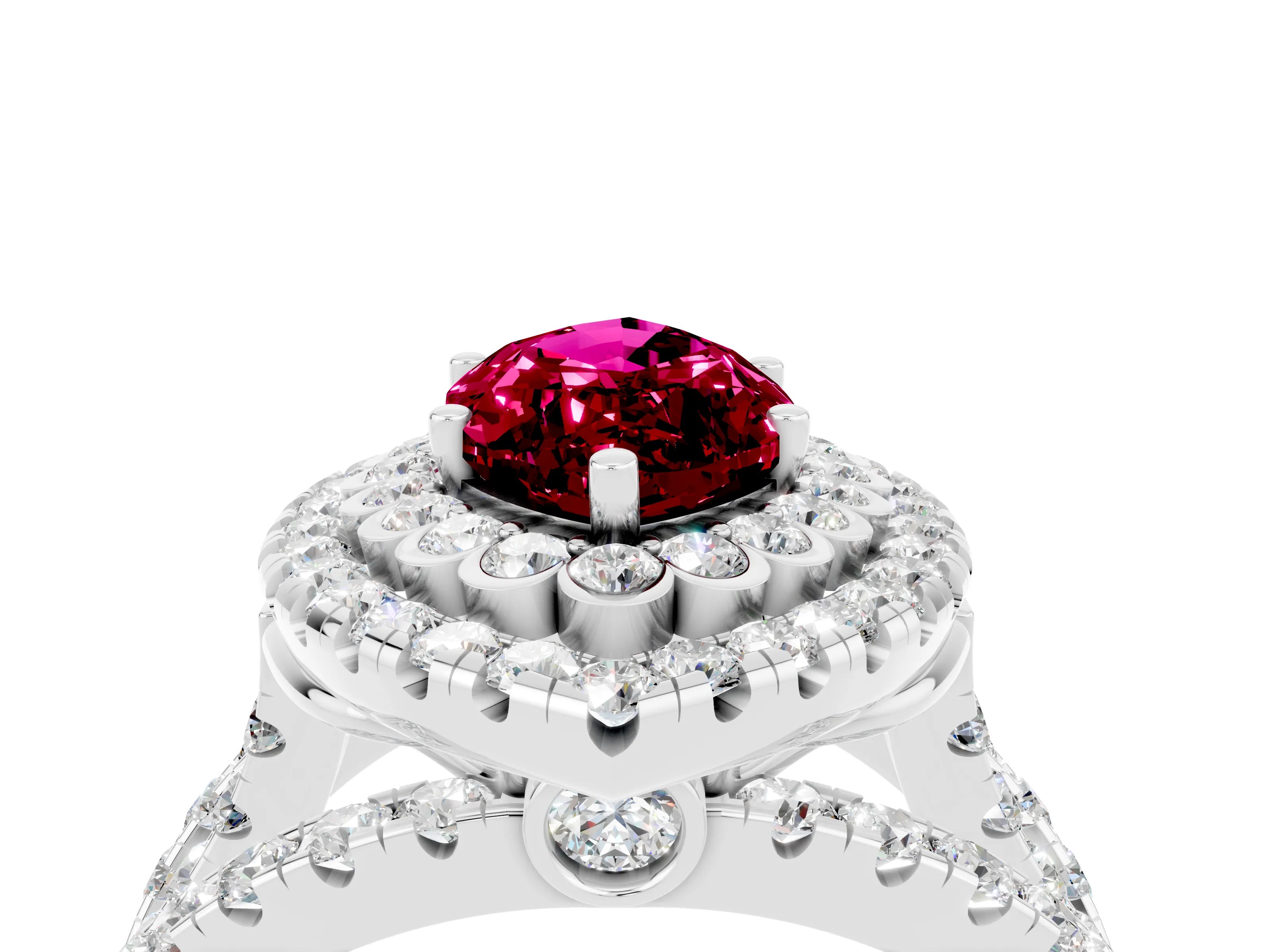 White gold Double Halo Marquise Cut Diamond Split Shank Pave Set Ring_4
