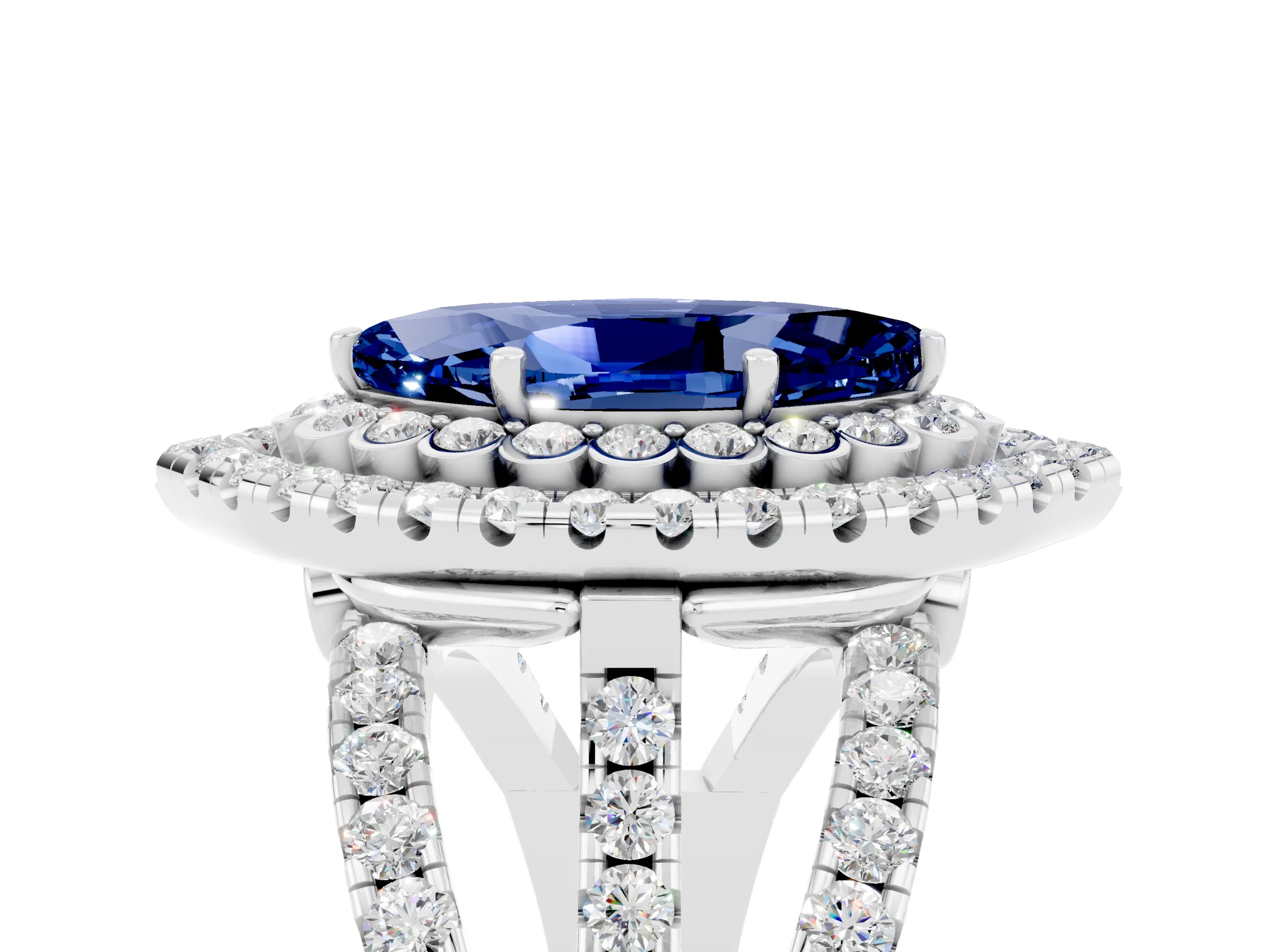 White gold Double Halo Marquise Cut Diamond Split Shank Pave Set Ring_5