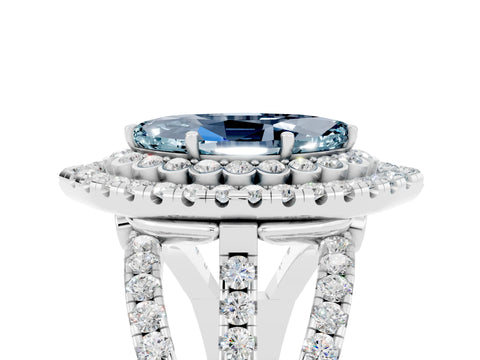 White gold Double Halo Marquise Cut Diamond Split Shank Pave Set Ring_5