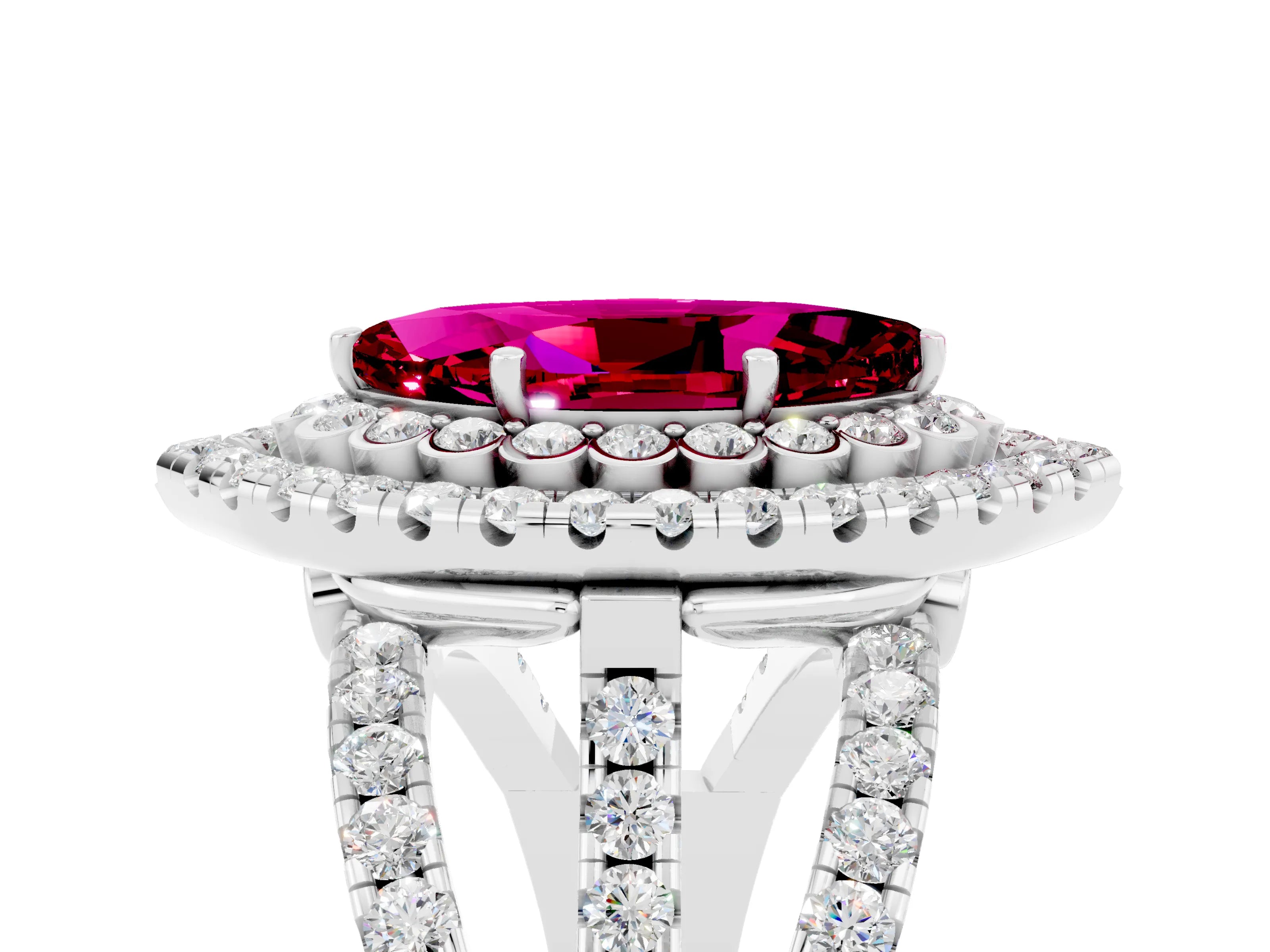 White gold Double Halo Marquise Cut Diamond Split Shank Pave Set Ring_5