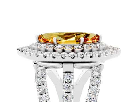 White gold Double Halo Marquise Cut Diamond Split Shank Pave Set Ring_5