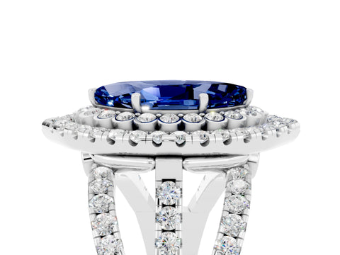 White gold Double Halo Marquise Cut Diamond Split Shank Pave Set Ring_5